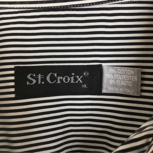 St. Croix Men Button Down Shirt Long Sleeve Black White Stripes Made In Italy XL - Picture 6 of 9